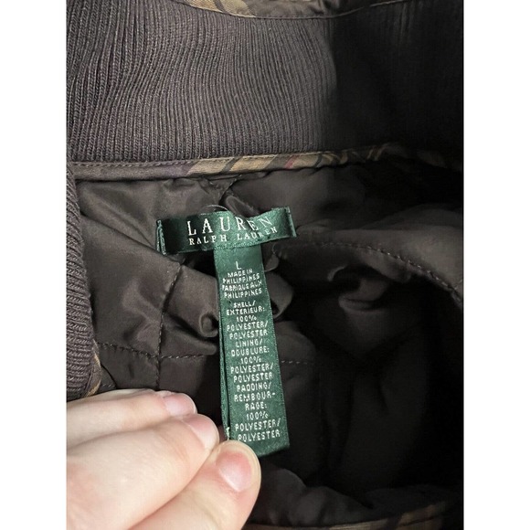 Ralph Lauren Women Puffer Hunter Vest Brown Plaid Snap Zip Front Pocket Large - Picture 7 of 7